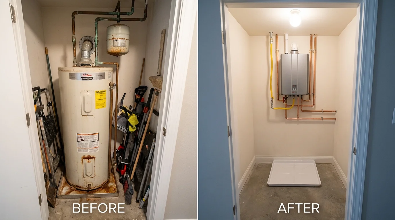 Tank water heater versus wall-mounted tankless unit comparison for Roseville, MI homeowners